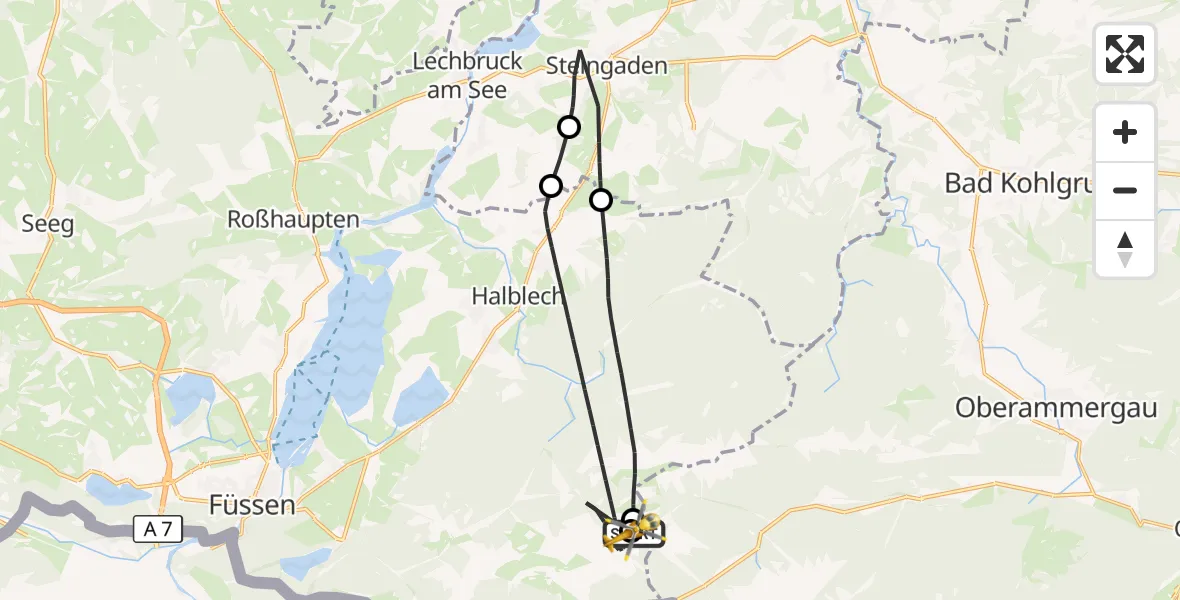 Flugroute Rettungshubschrauber Halblech - Halblech, 24 Juli 2026, 10:16