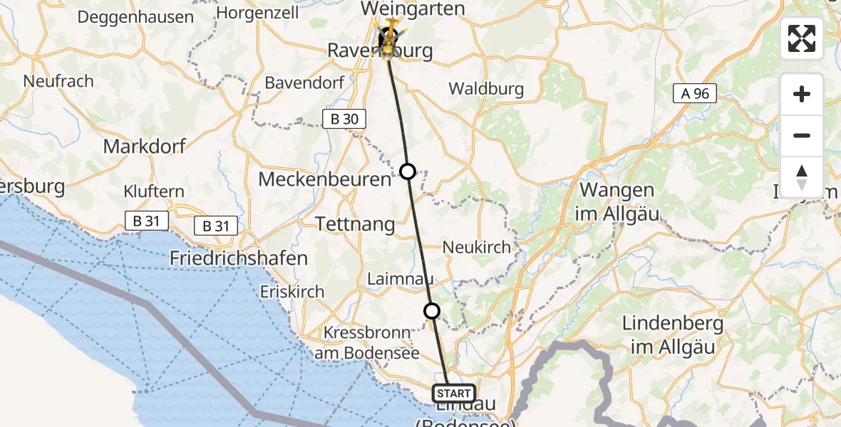 Flugroute Rettungshubschrauber Lindau (Bodensee) - Sankt Elisabeth Hospital, 24 Juli 2026, 10:18