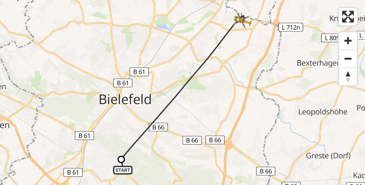 Flugroute Rettungshubschrauber Luftrettungszentrum Bielefeld - Bielefeld, 24 Juli 2026, 10:23