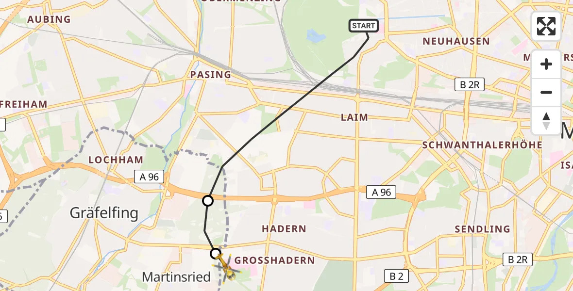 Flugroute Rettungshubschrauber München - DRF Air Rescue München Hubschrauberlandeplatz, 24 Juli 2026, 10:27
