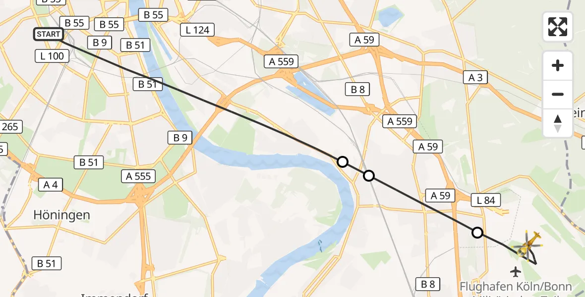 Flugroute Rettungshubschrauber Köln - Köln Bonn Flughafen, 24 Juli 2026, 10:33