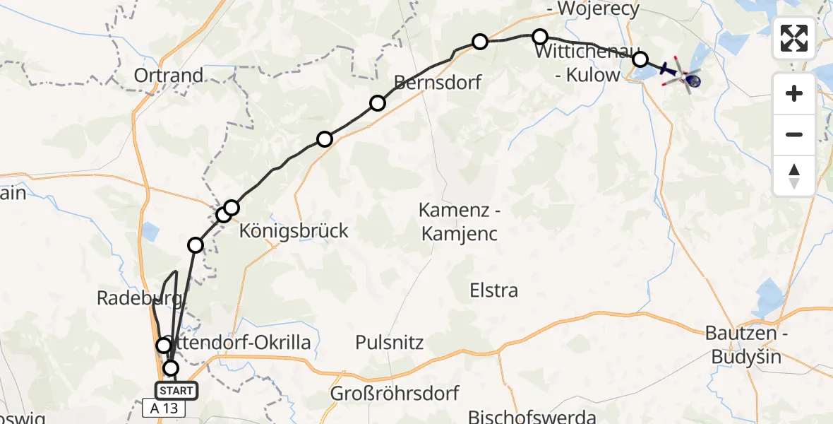 Flugroute Polizeihubschrauber Dresden - Lohsa, 24 Juli 2026, 10:34
