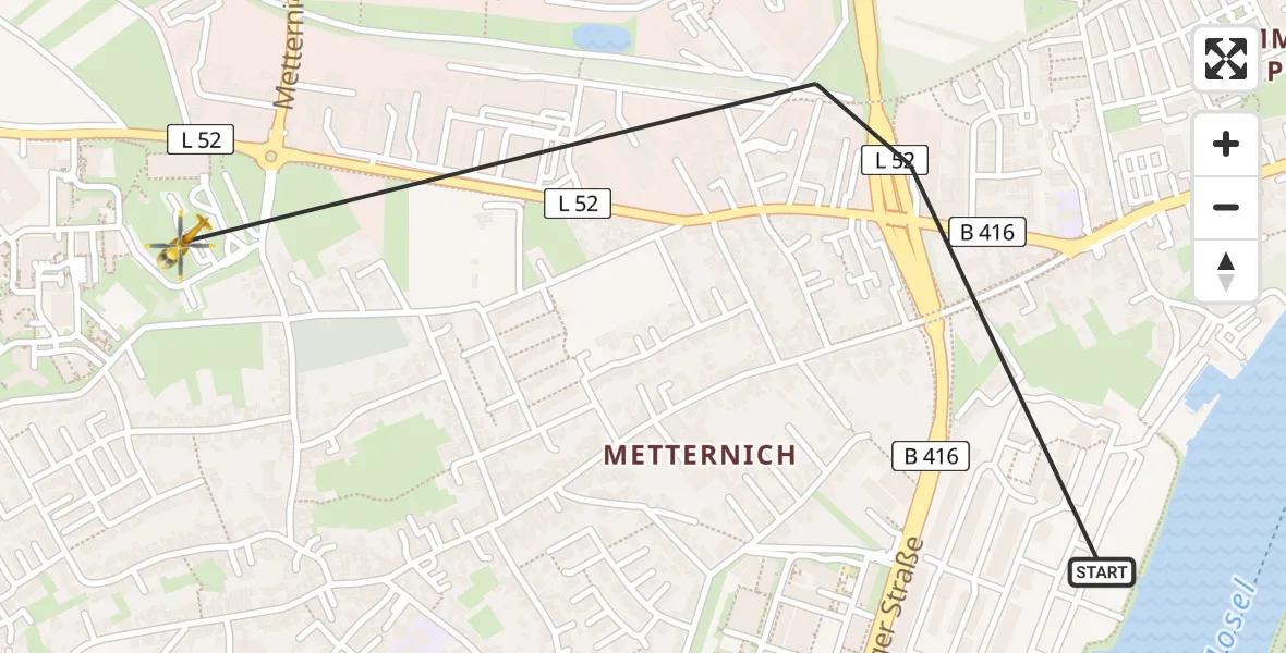 Flugroute Rettungshubschrauber Koblenz - Koblenz, 24 Juli 2026, 10:38