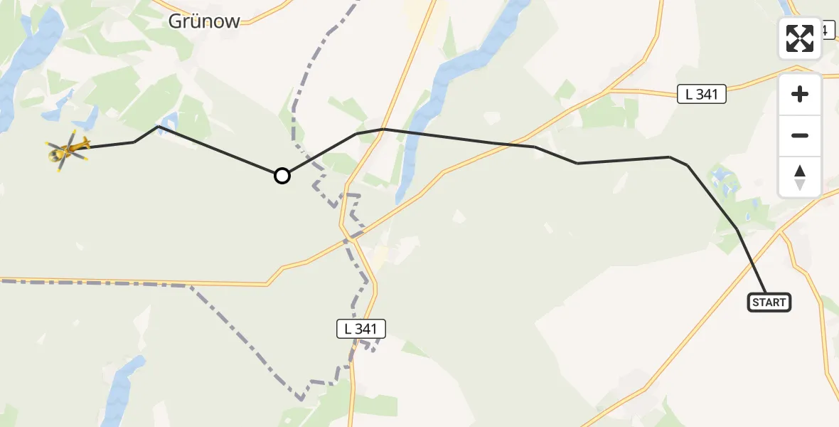 Flugroute Rettungshubschrauber Feldberger Seenlandschaft - Grünow, 24 Juli 2026, 10:40