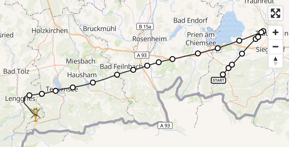 Flugroute Rettungshubschrauber Schleching - Lenggries, 24 Juli 2026, 10:41