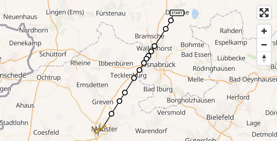 Flugroute Rettungshubschrauber Damme - Münster, 24 Juli 2026, 10:54
