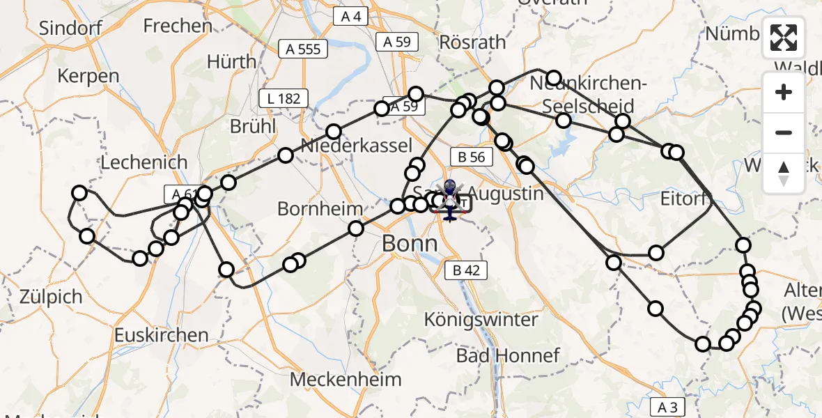 Flugroute Polizeihubschrauber Sankt Augustin - Sankt Augustin, 24 Juli 2026, 10:56