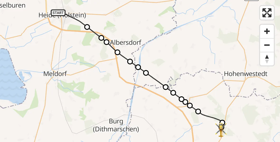 Flugroute Rettungshubschrauber Heide - Itzehoe Hungriger Wolf Flugplatz, 24 Juli 2026, 11:10