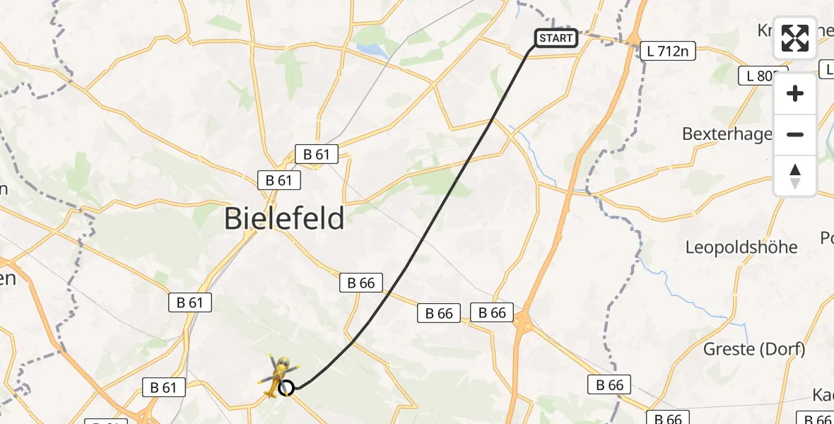 Flugroute Rettungshubschrauber Bielefeld - Luftrettungszentrum Bielefeld, 24 Juli 2026, 11:11