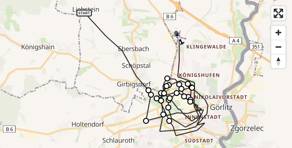 Flugroute Polizeihubschrauber Schöpstal - Görlitz, 24 Juli 2026, 11:14