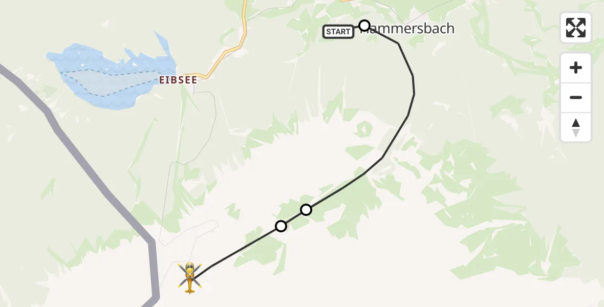 Flugroute Rettungshubschrauber Brandweg Hubschrauberlandeplatz - Grainau, 24 Juli 2026, 11:27