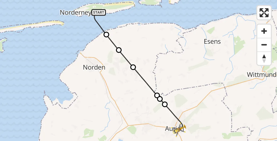 Flugroute Ambulanzhubschrauber Noordzee - Aurich, 24 Juli 2026, 11:28
