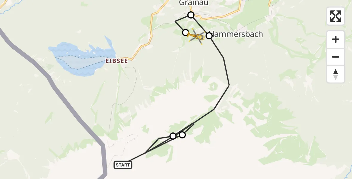 Flugroute Rettungshubschrauber Grainau - Brandweg Hubschrauberlandeplatz, 24 Juli 2026, 11:33