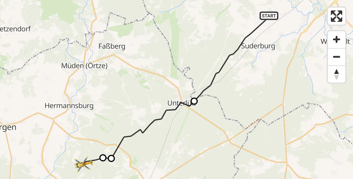 Flugroute Rettungshubschrauber Suderburg - Südheide, 24 Juli 2026, 11:39