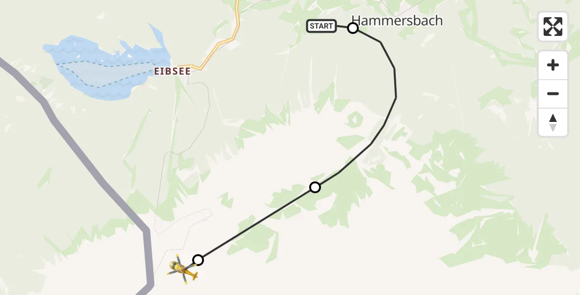 Flugroute Rettungshubschrauber Brandweg Hubschrauberlandeplatz - Grainau, 24 Juli 2026, 11:43