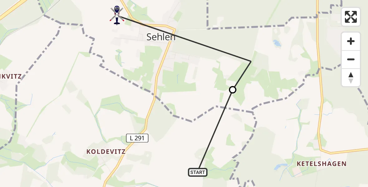 Flugroute Polizeihubschrauber Garz/Rügen - Sehlen, 24 Juli 2026, 11:46