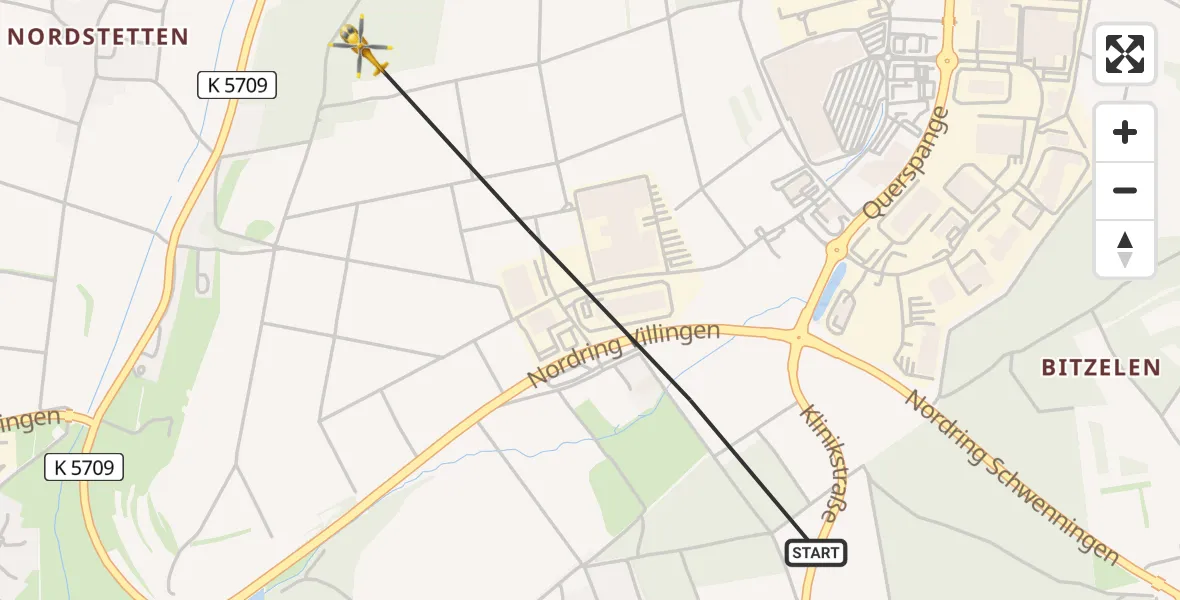 Flugroute Ambulanzhubschrauber Villingen-Schwenningen - Villingen-Schwenningen, 24 Juli 2026, 12:05