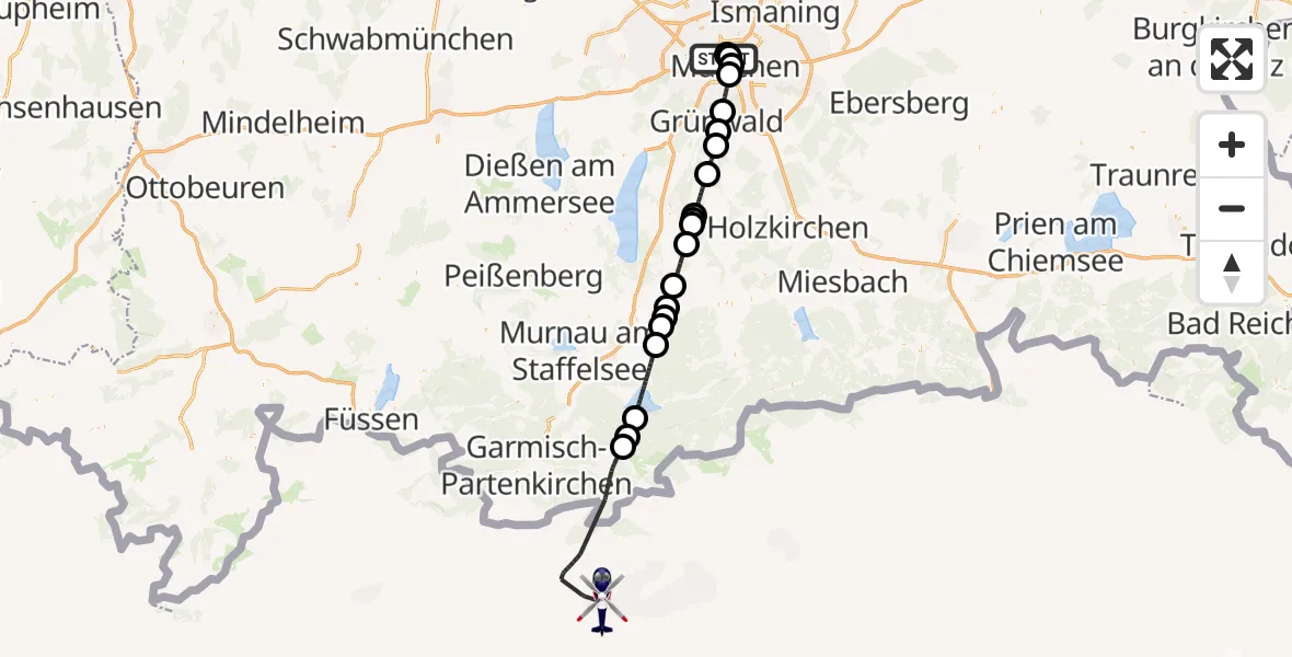 Flugroute Polizeihubschrauber Deutsches Herzzentrum München - Mittenwald, 24 Juli 2026, 12:08