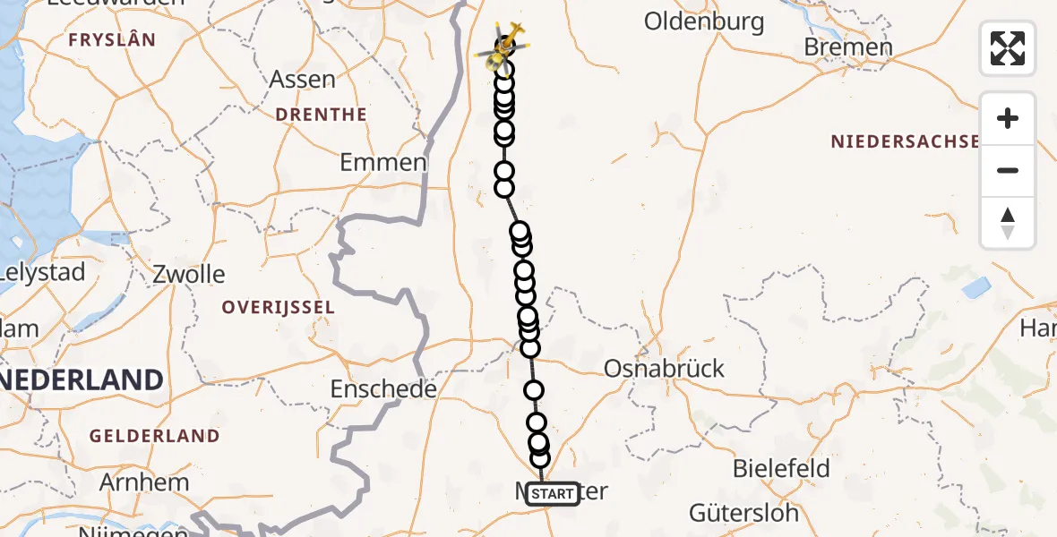 Flugroute Rettungshubschrauber Münster - Marien Hospital Papenberg Aschendorf, 24 Juli 2026, 12:08