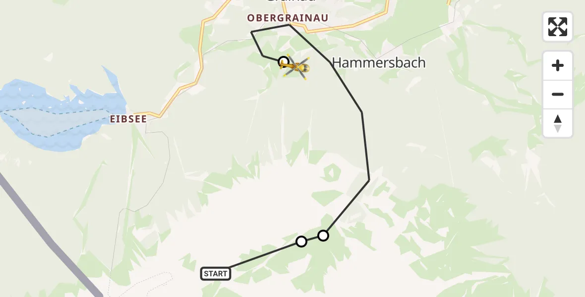 Flugroute Rettungshubschrauber Grainau - Brandweg Hubschrauberlandeplatz, 24 Juli 2026, 12:09