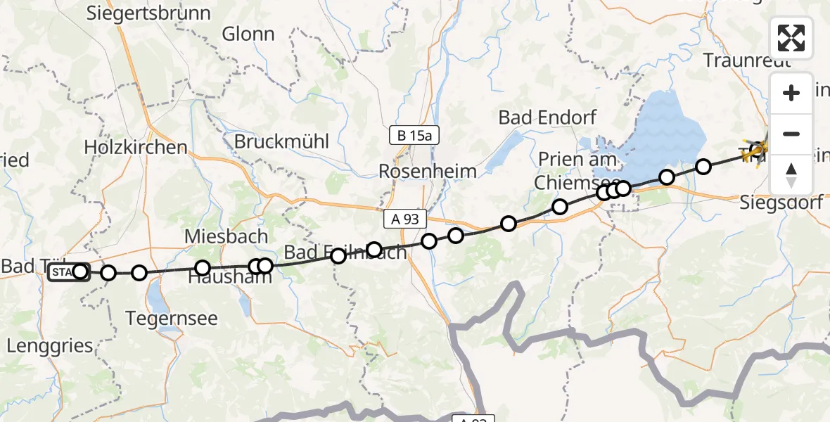 Flugroute Rettungshubschrauber Greiling - Traunstein, 24 Juli 2026, 12:10