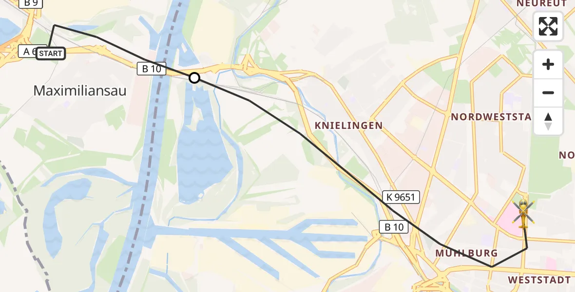 Flugroute Ambulanzhubschrauber Wörth am Rhein - Karlsruhe, 24 Juli 2026, 12:10