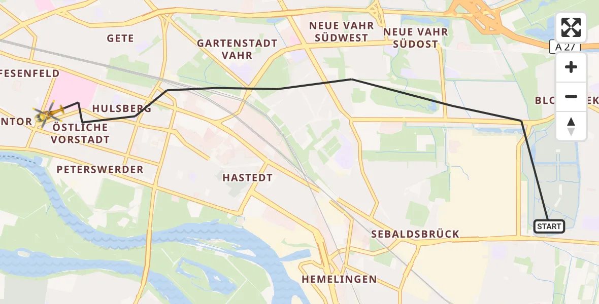 Flugroute Rettungshubschrauber Bremen - Bremen, 24 Juli 2026, 12:34