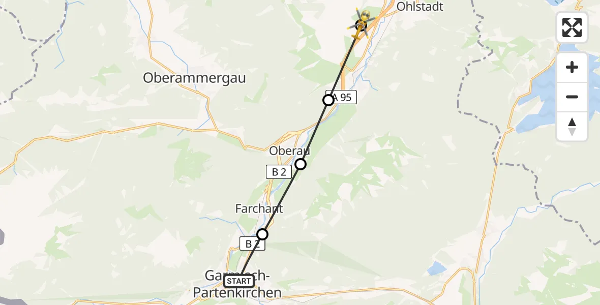 Flugroute Rettungshubschrauber Garmisch-Partenkirchen - Eschenlohe Flugplatz, 24 Juli 2026, 12:38