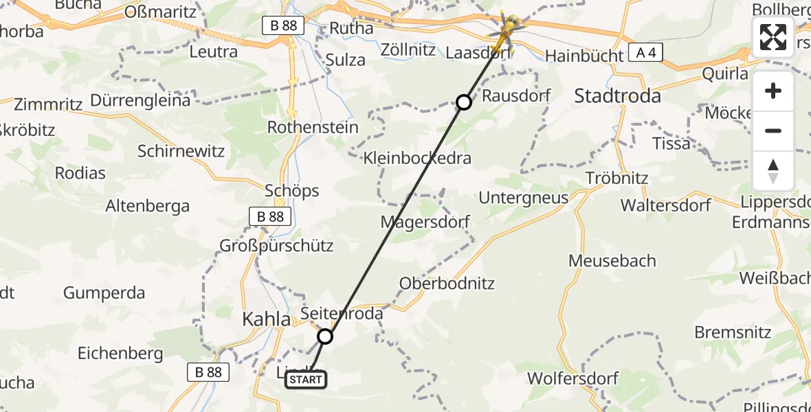 Flugroute Rettungshubschrauber Lindig - Laasdorf, 24 Juli 2026, 12:50