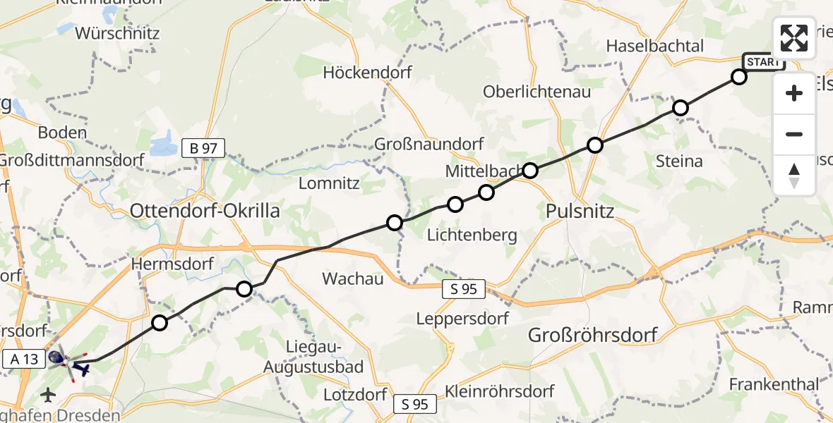 Flugroute Polizeihubschrauber Elstra - Dresden Bundespolizei Hubschrauberlandeplatz, 24 Juli 2026, 12:52