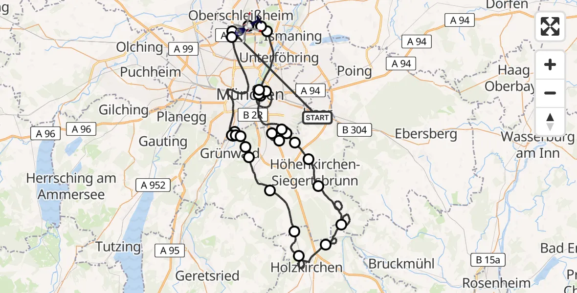 Flugroute Polizeihubschrauber Haar - Oberschleißheim, 24 Juli 2026, 13:01