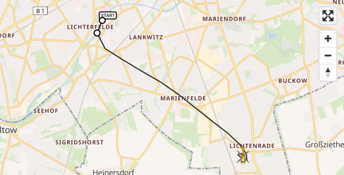 Flugroute Rettungshubschrauber Charité Clinic Benjamin Franklin Campus - Berlin, 24 Juli 2026, 13:19
