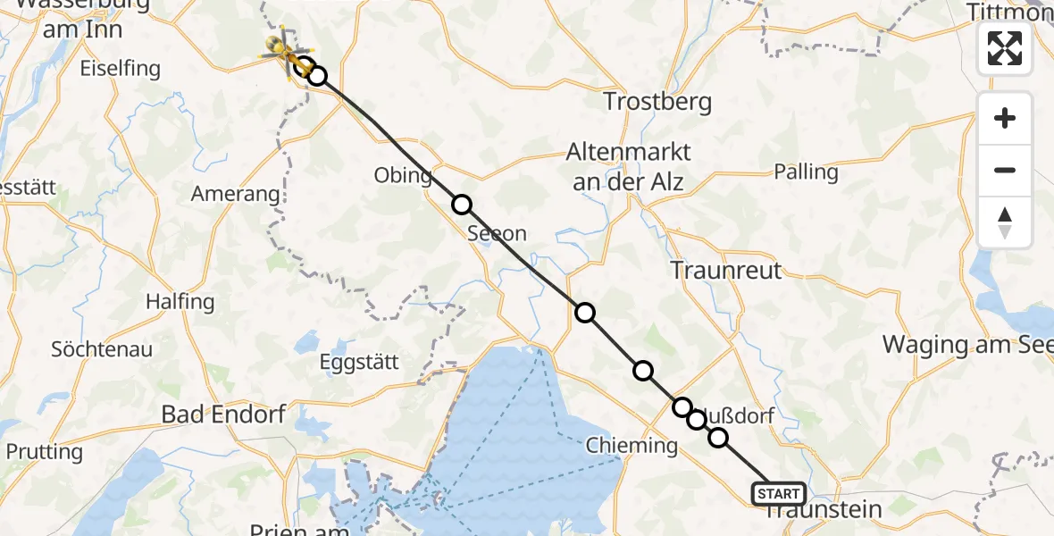 Flugroute Rettungshubschrauber Traunstein - Amerang, 24 Juli 2026, 13:20