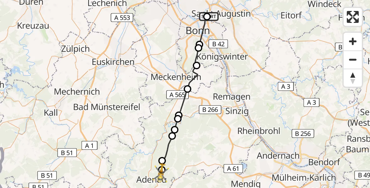 Flugroute Ambulanzhubschrauber Sankt Augustin - Leimbach, 24 Juli 2026, 13:22