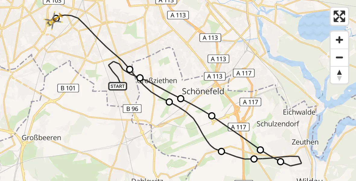 Flugroute Rettungshubschrauber Berlin - Charité Clinic Benjamin Franklin Campus, 24 Juli 2026, 13:34