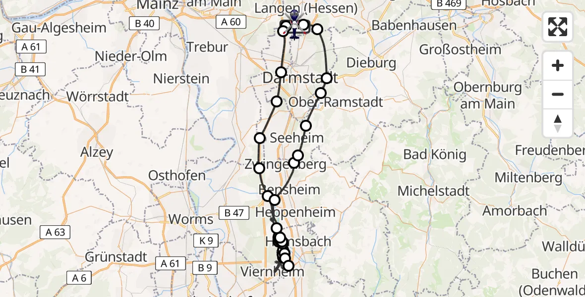 Flugroute Polizeihubschrauber Flughafen Frankfurt-Egelsbach - Flughafen Frankfurt-Egelsbach, 24 Juli 2026, 13:35