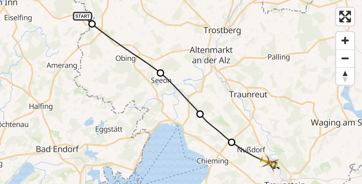 Flugroute Rettungshubschrauber Amerang - Traunstein, 24 Juli 2026, 13:45