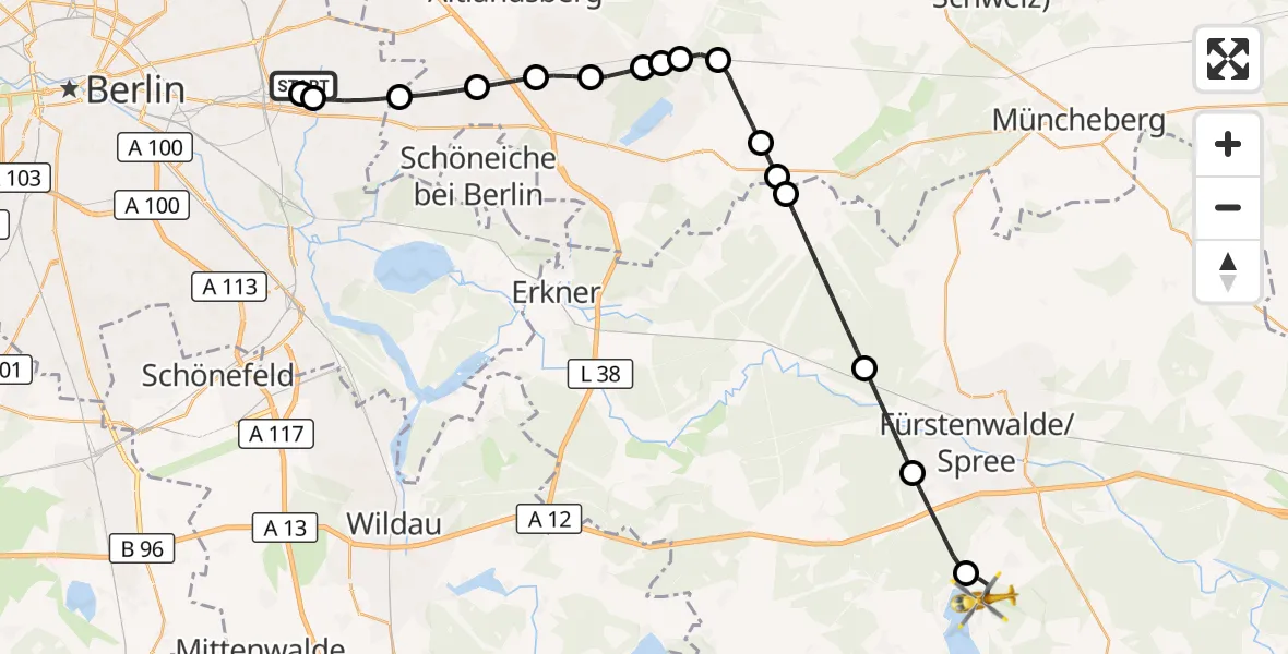 Flugroute Rettungshubschrauber Berlin Emergency Hospital - Bad Saarow, 24 Juli 2026, 13:47