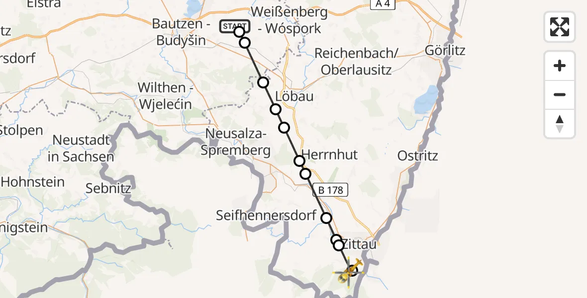 Flugroute Rettungshubschrauber Kubschütz - Zittau, 24 Juli 2026, 13:48
