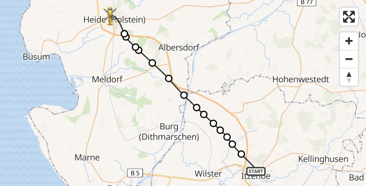 Flugroute Rettungshubschrauber Itzehoe - Heide, 24 Juli 2026, 14:06