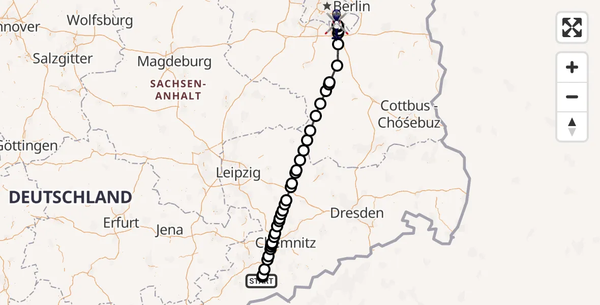 Flugroute Polizeihubschrauber Zschorlau - Schönefeld, 24 Juli 2026, 14:06