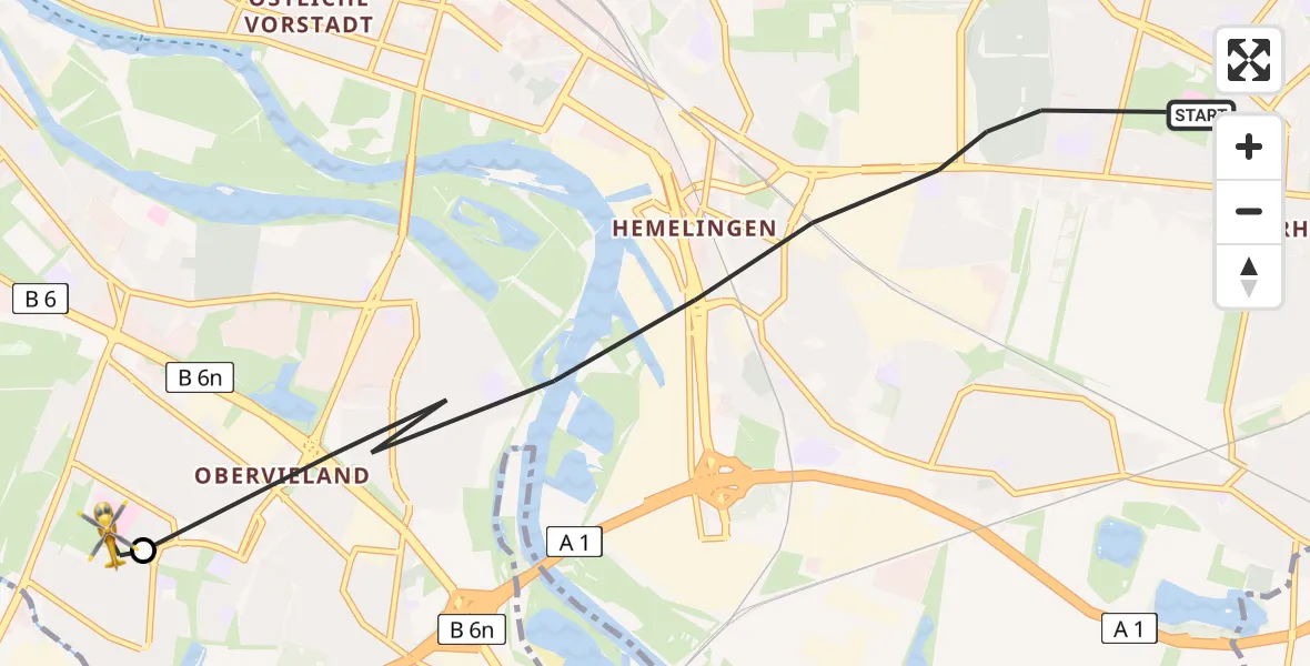 Flugroute Rettungshubschrauber Bremen - ADAC Air Rescue Station Bremen Hubschrauberlandeplatz (Christoph 6), 24 Juli 2026, 14:14