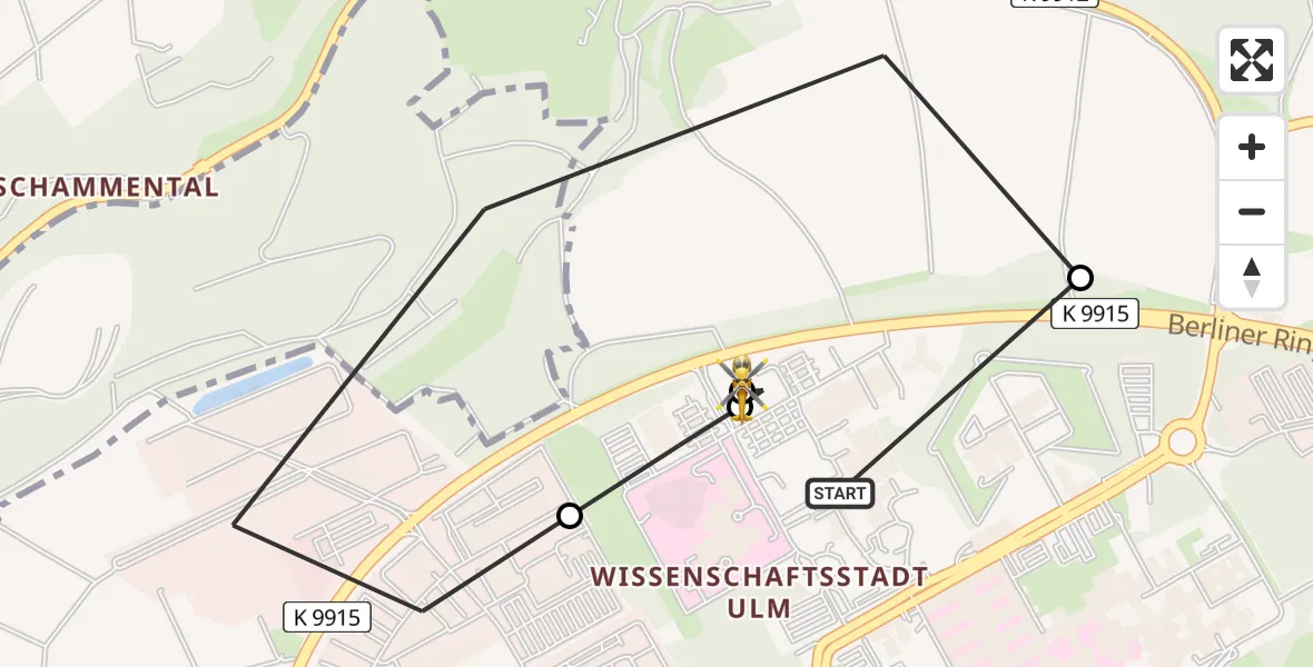 Flugroute Rettungshubschrauber Ulm Military Hospital Emergency - ADAC Air Rescue Station Ulm (Christoph 22), 24 Juli 2026, 14:24