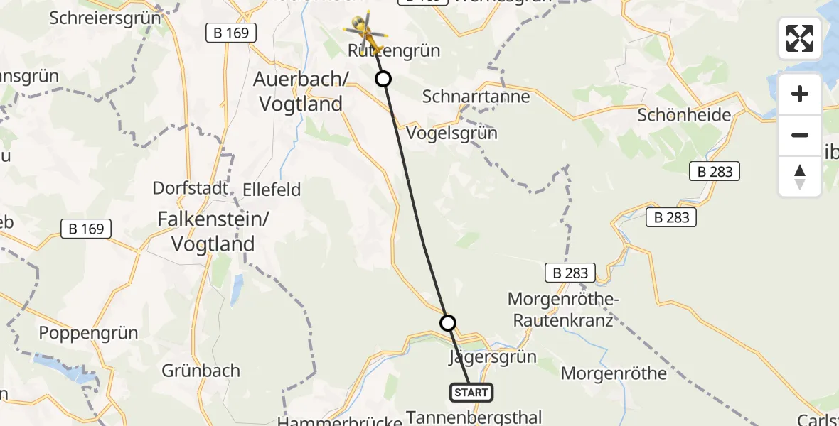 Flugroute Rettungshubschrauber Muldenhammer - Rodewisch, 24 Juli 2026, 14:49
