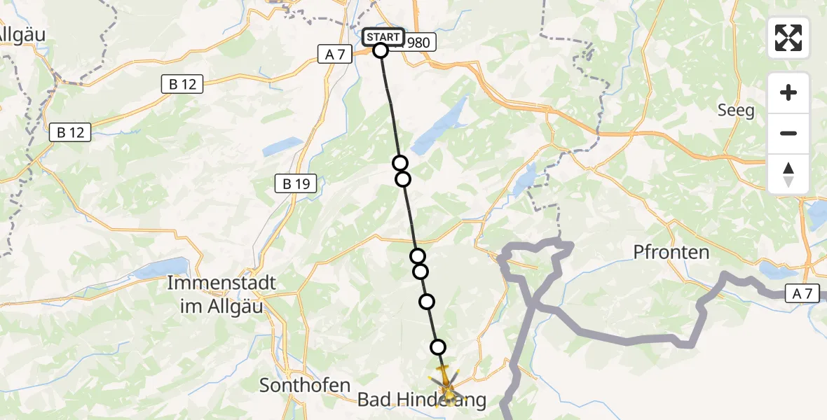 Flugroute Rettungshubschrauber Kempten-Durach Flugplatz - Bad Hindelang, 24 Juli 2026, 14:53