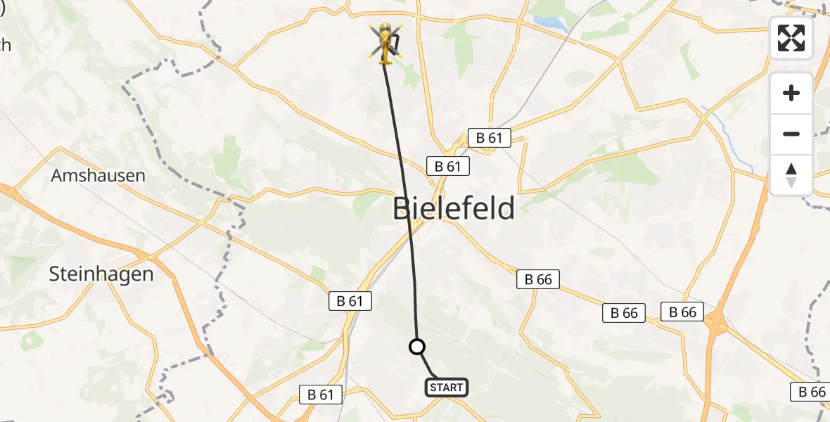 Flugroute Rettungshubschrauber Luftrettungszentrum Bielefeld - Bielefeld, 24 Juli 2026, 14:53