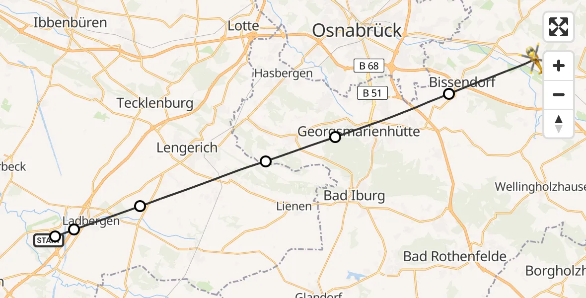 Flugroute Ambulanzhubschrauber Christoph  Westfalen-ADAC - Bissendorf, 24 Juli 2026, 14:53