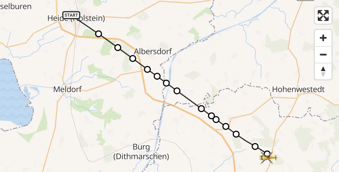 Flugroute Rettungshubschrauber Heide - Itzehoe Hungriger Wolf Flugplatz, 24 Juli 2026, 15:10