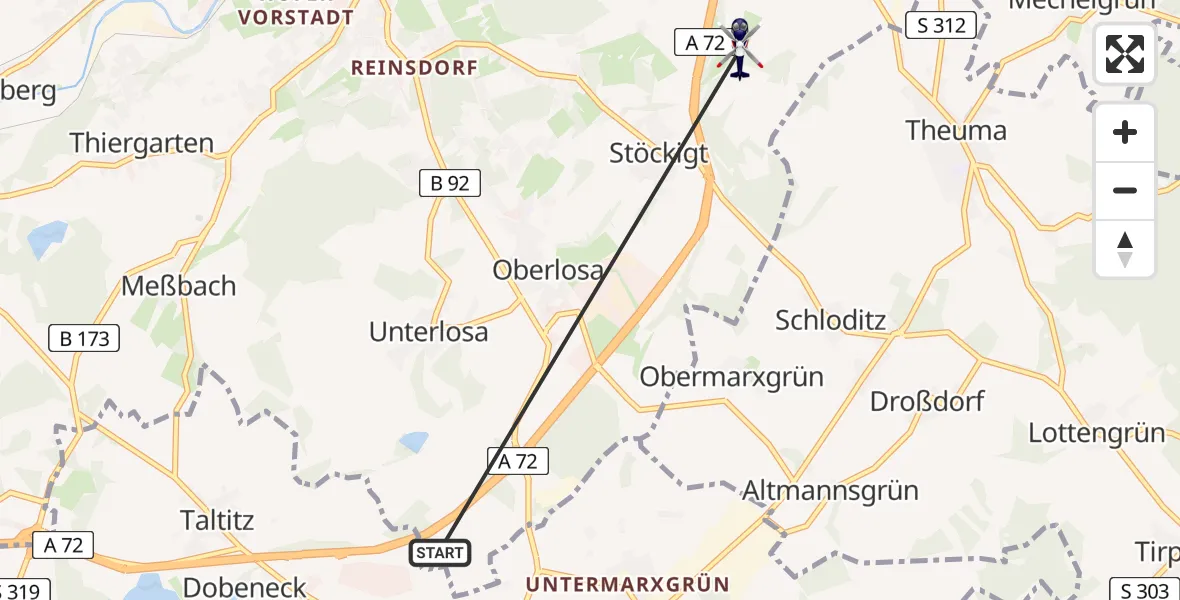 Flugroute Polizeihubschrauber Plauen - Plauen, 24 Juli 2026, 15:14