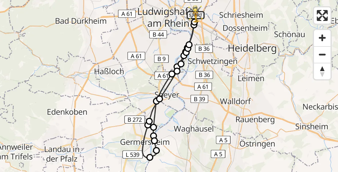 Flugroute Rettungshubschrauber Mannheim-City Flughafen - Mannheim-City Flughafen, 24 Juli 2026, 15:18